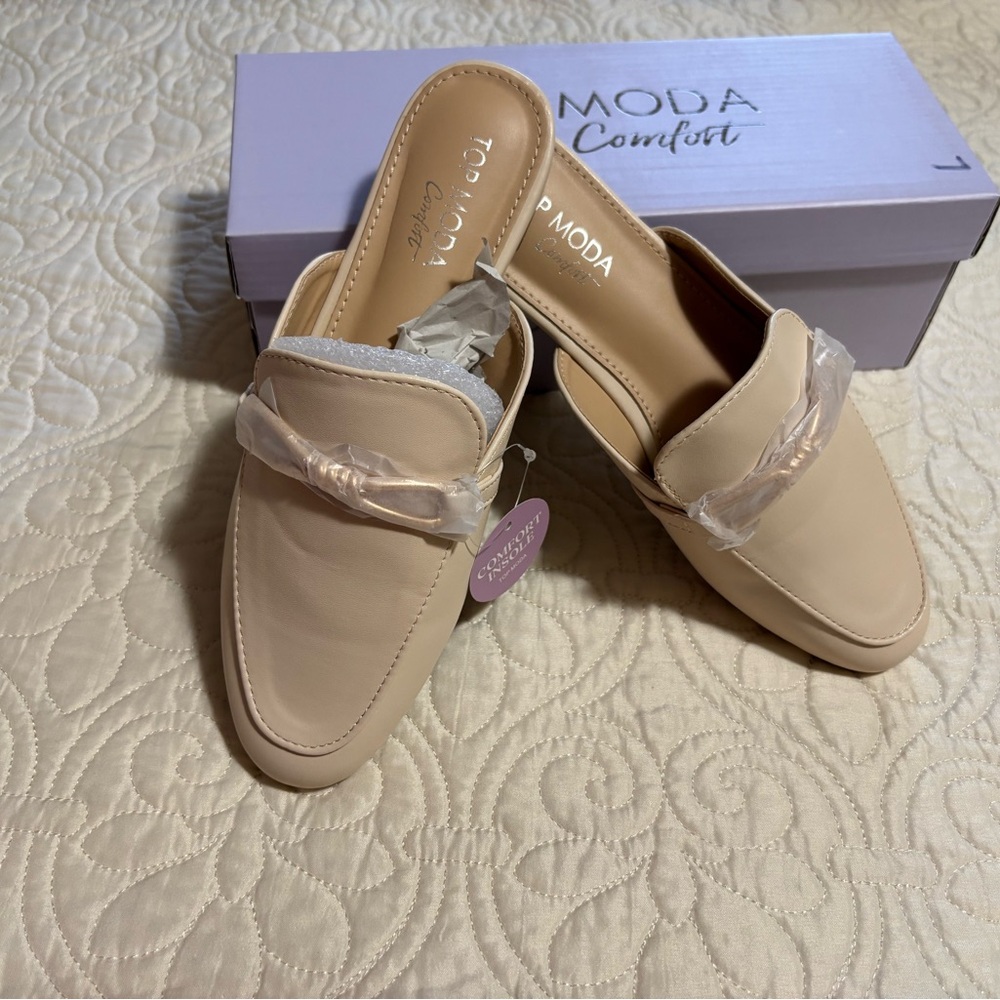 NWT: TOP Moda Soft Beige Slip-On Mules